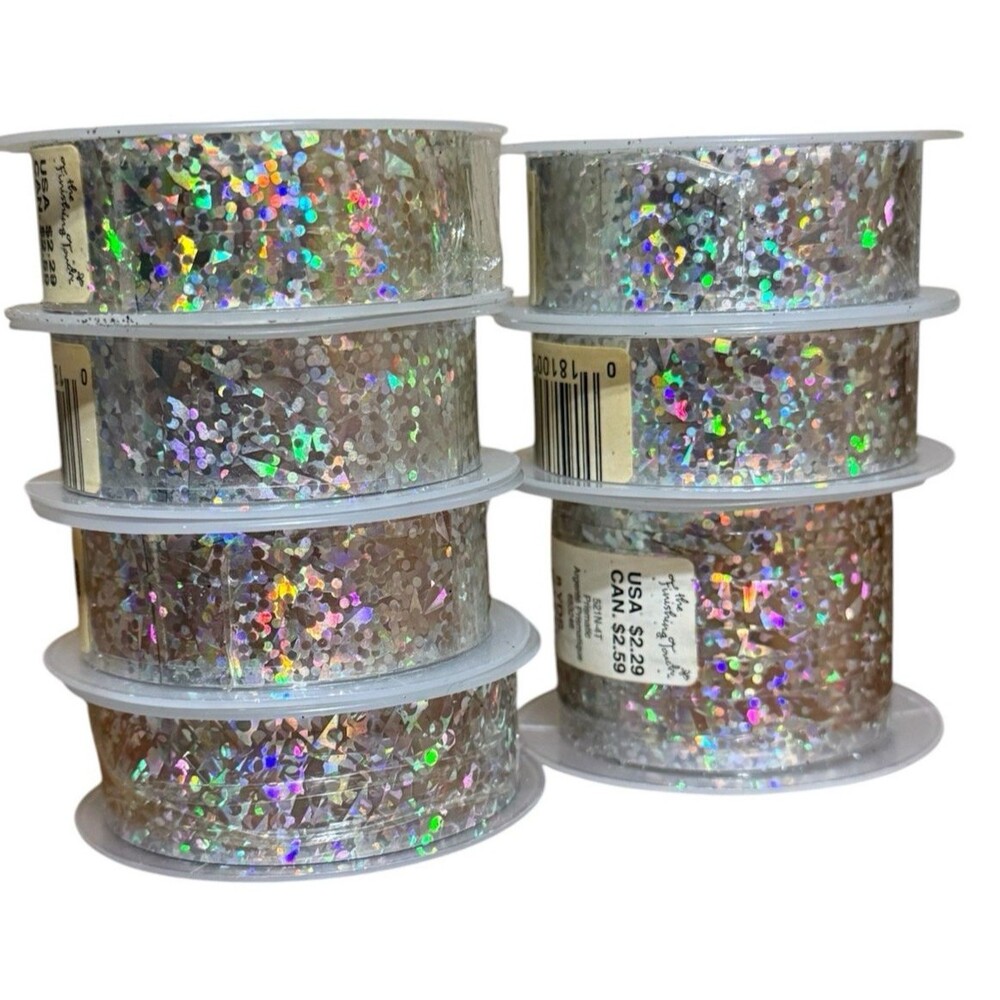VTG American Greetings Silver Prismatic Ribbon 8 pc Holographic USA Made NOS NWT
